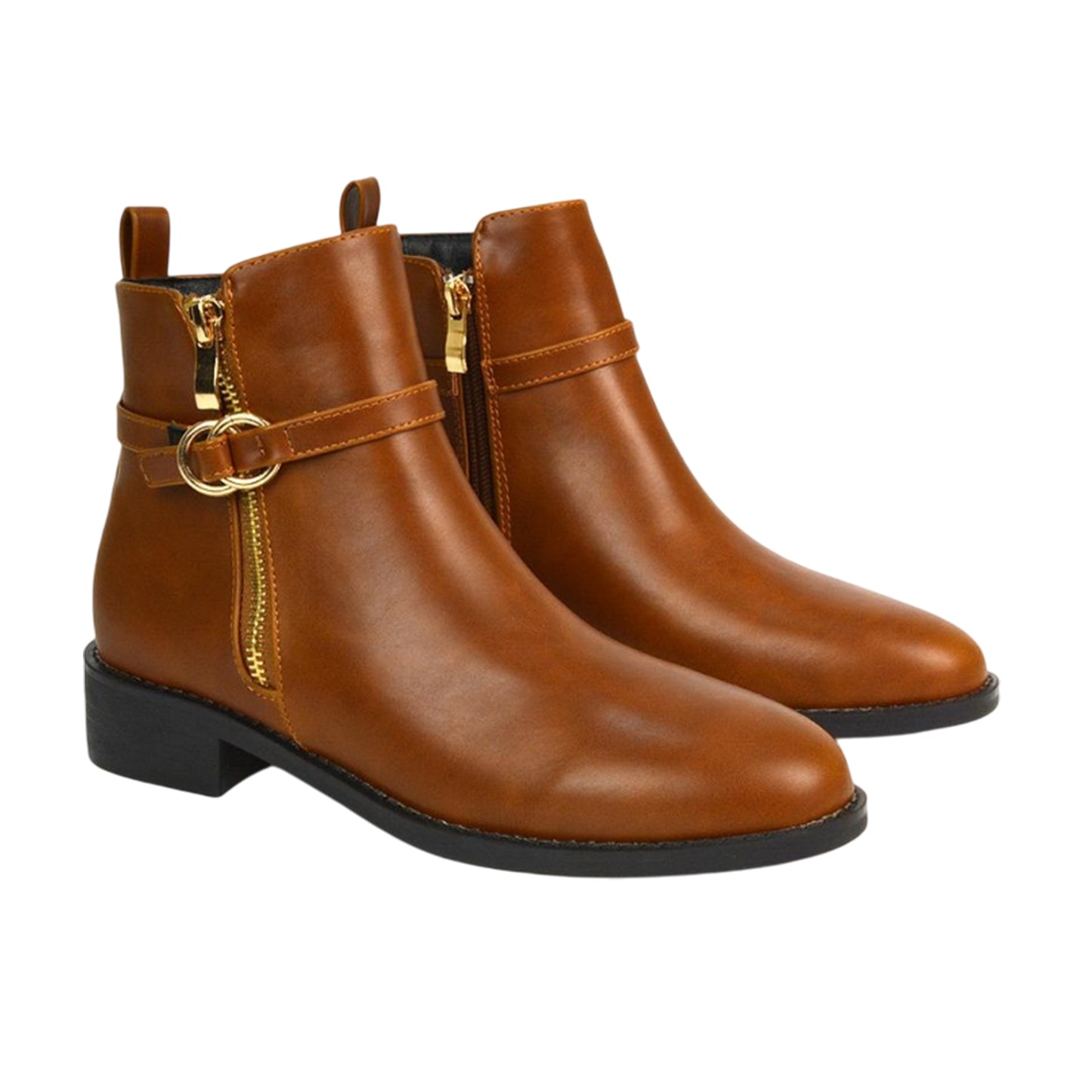 Tan - Side - XY London Womens-Ladies Lorna Buckle Detail Ankle Boots