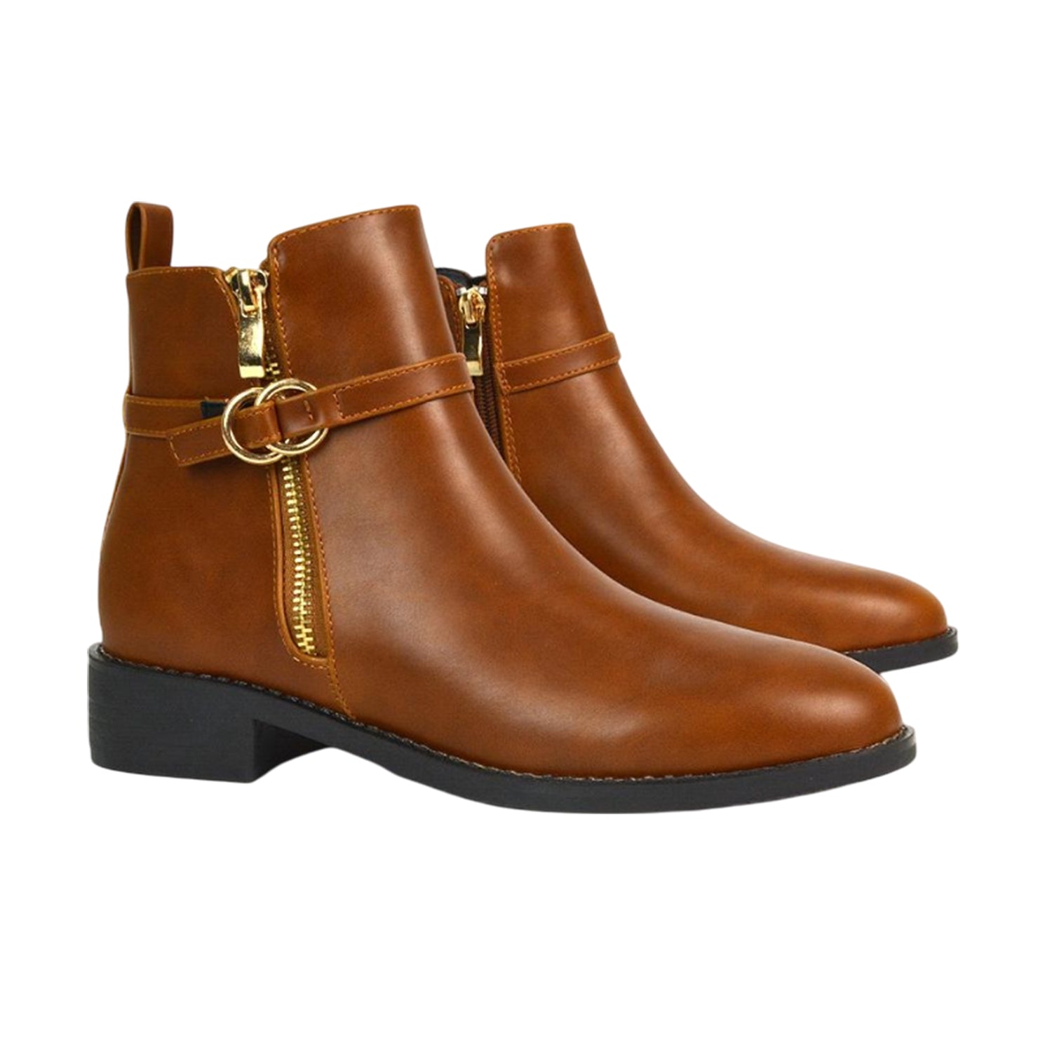Tan - Lifestyle - XY London Womens-Ladies Lorna Buckle Detail Ankle Boots