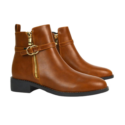 Tan - Lifestyle - XY London Womens-Ladies Lorna Buckle Detail Ankle Boots