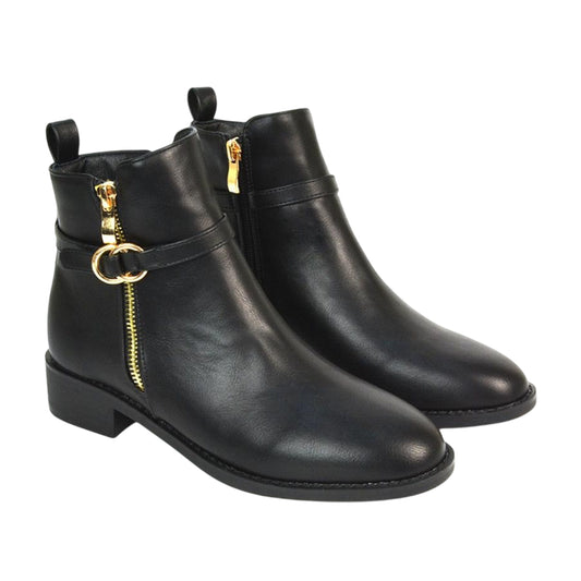 Black - Front - XY London Womens-Ladies Lorna Buckle Detail Ankle Boots