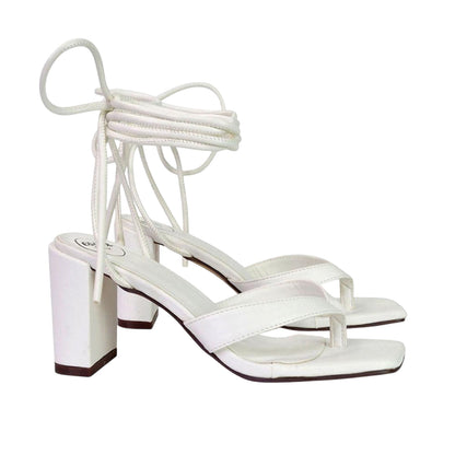 White - Side - XY London Womens-Ladies Kiko Strappy Lace Up Sandals