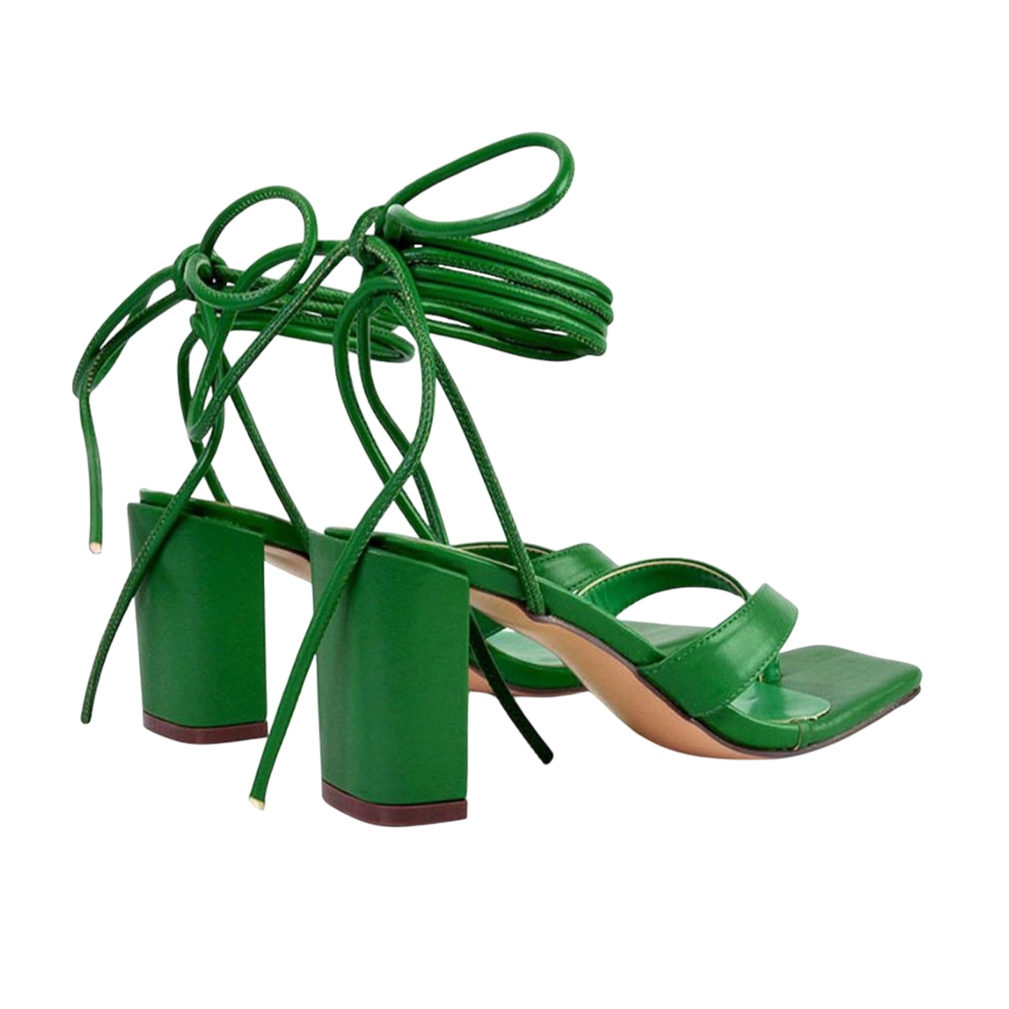 Green - Back - XY London Womens-Ladies Kiko Strappy Lace Up Sandals