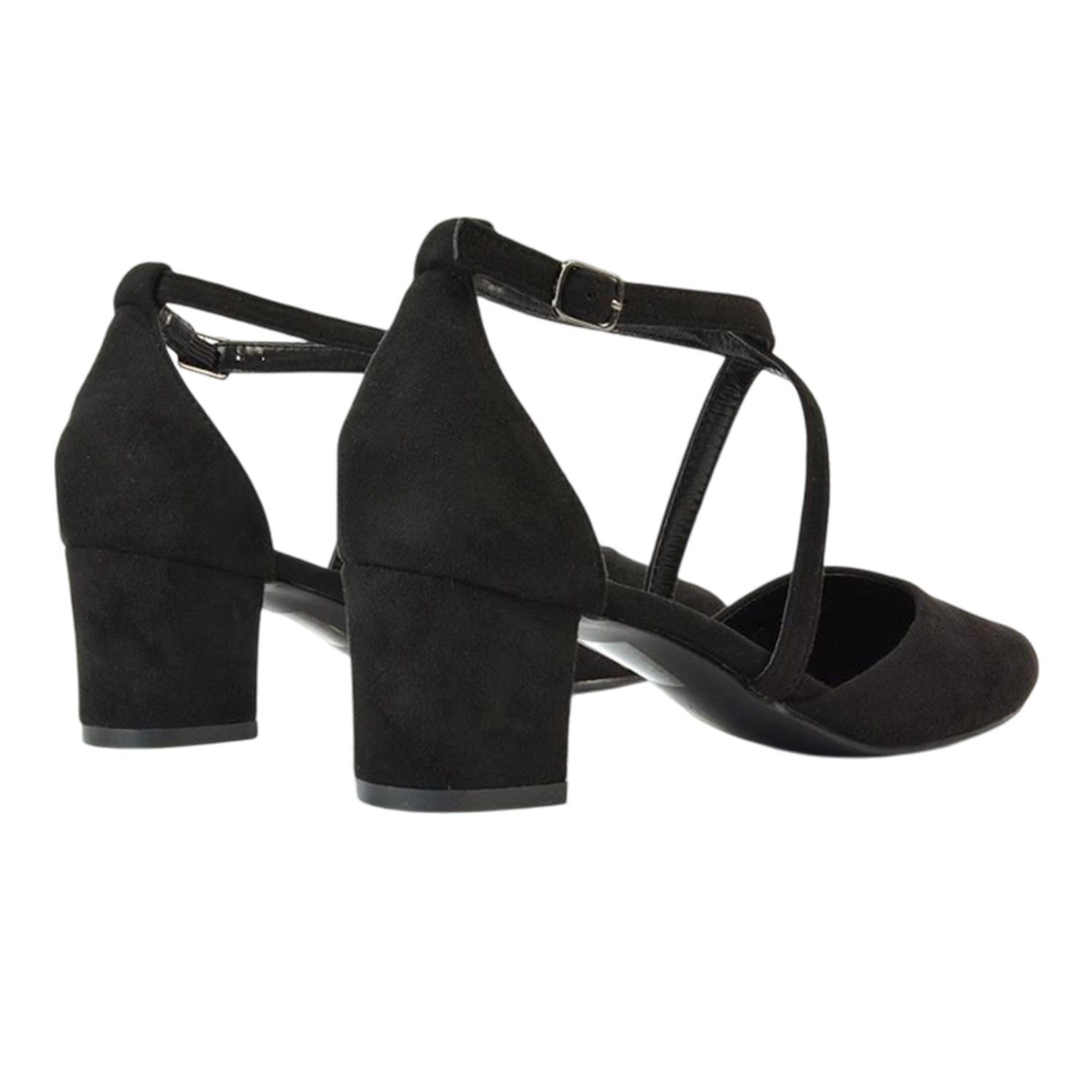 Jet Black - Back - XY London Womens-Ladies Cindy Low Mid Block Heel Court Shoes