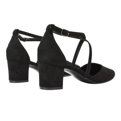 Jet Black - Back - XY London Womens-Ladies Cindy Low Mid Block Heel Court Shoes