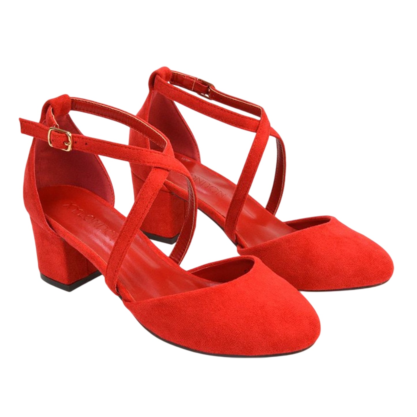 Red-Red - Front - XY London Womens-Ladies Cindy Low Mid Block Heel Court Shoes