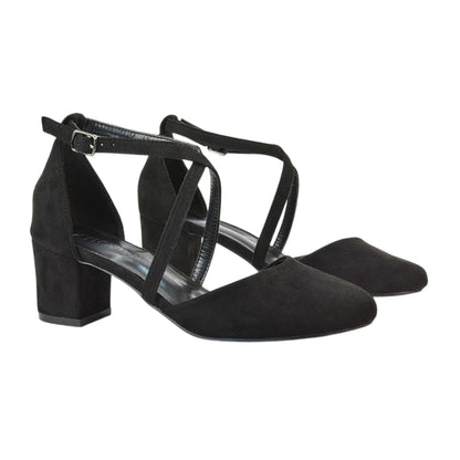 Jet Black - Side - XY London Womens-Ladies Cindy Low Mid Block Heel Court Shoes