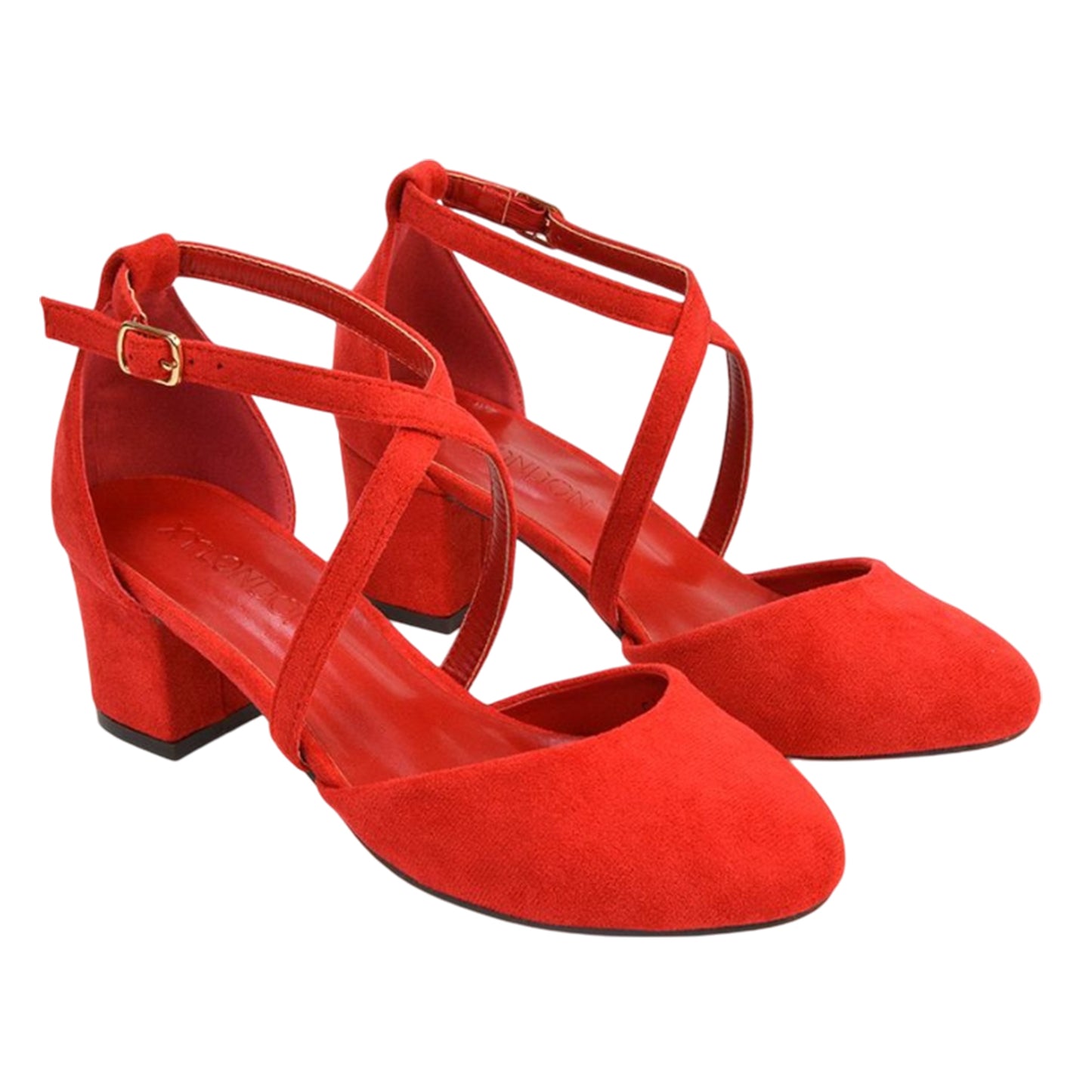 Red - Front - XY London Womens-Ladies Cindy Low Mid Block Heel Court Shoes