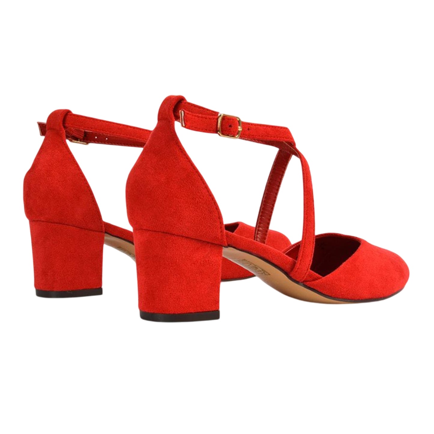 Red - Back - XY London Womens-Ladies Cindy Low Mid Block Heel Court Shoes