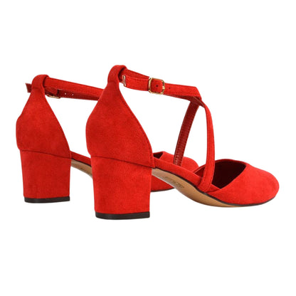 Red - Back - XY London Womens-Ladies Cindy Low Mid Block Heel Court Shoes