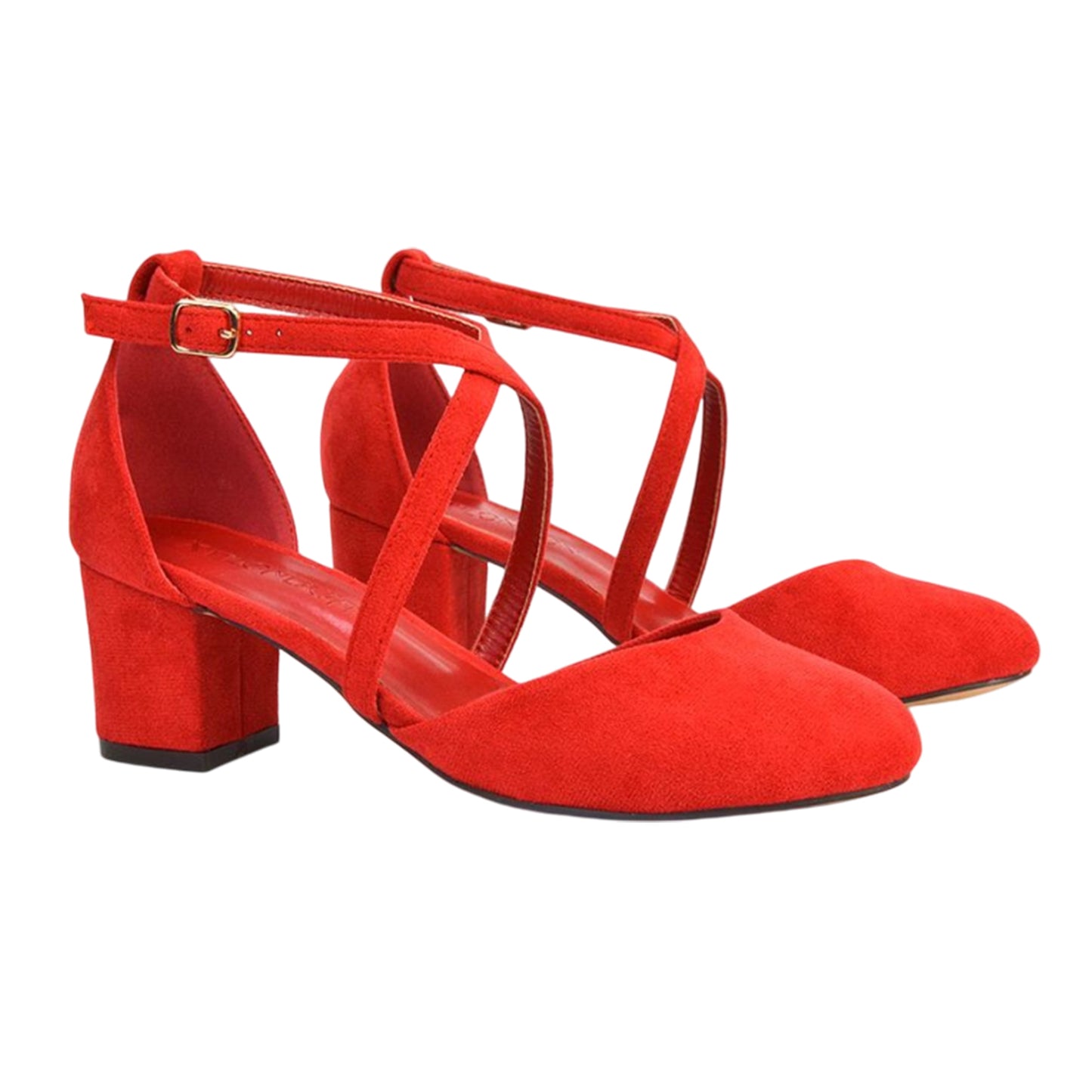 Red - Side - XY London Womens-Ladies Cindy Low Mid Block Heel Court Shoes