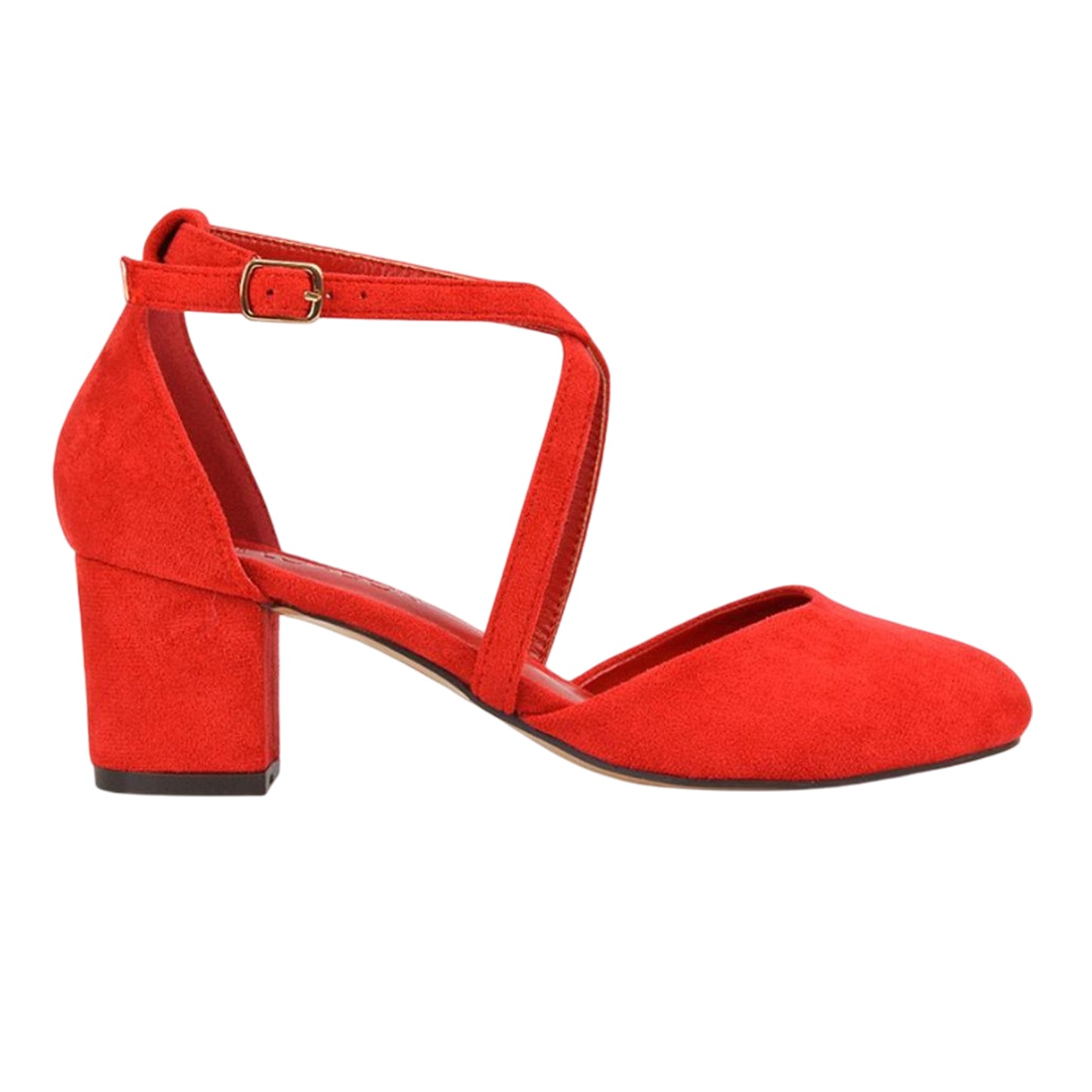 Red - Pack Shot - XY London Womens-Ladies Cindy Low Mid Block Heel Court Shoes