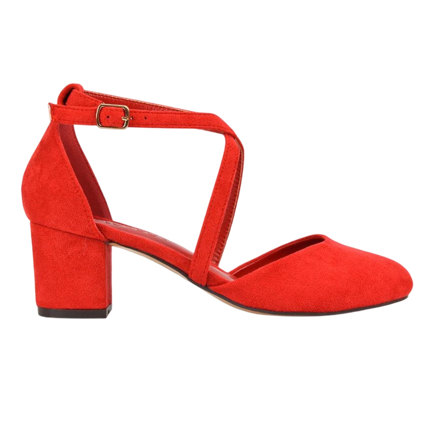 Red - Pack Shot - XY London Womens-Ladies Cindy Low Mid Block Heel Court Shoes
