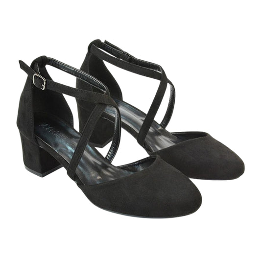 Jet Black - Front - XY London Womens-Ladies Cindy Low Mid Block Heel Court Shoes