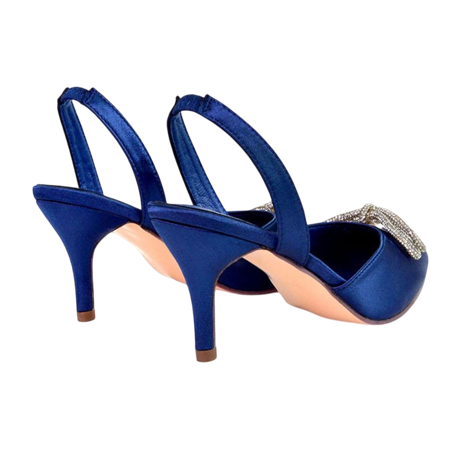 Navy - Back - XY London Womens-Ladies Marinah Bow Diamante Stiletto Heel Court Shoes