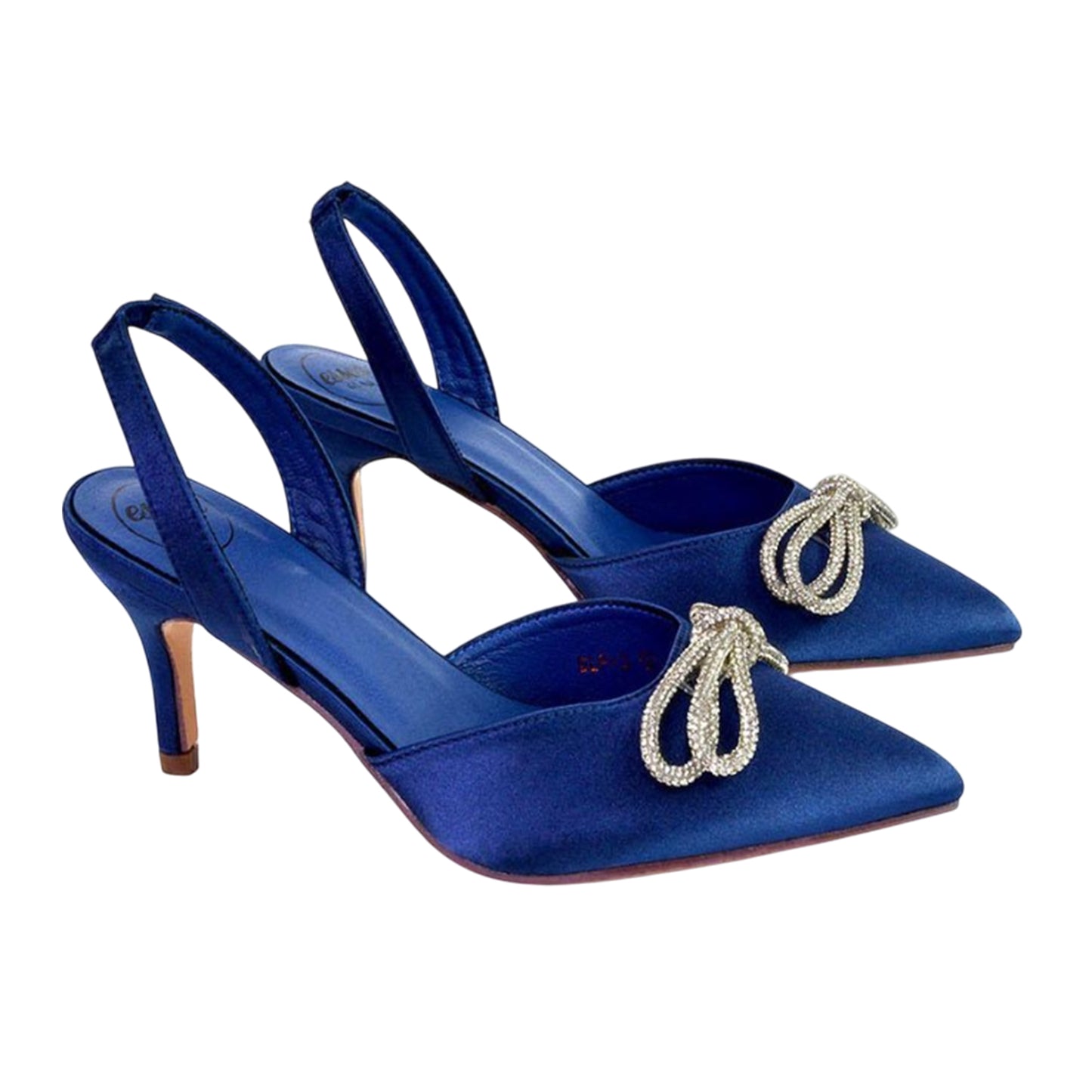 Navy - Side - XY London Womens-Ladies Marinah Bow Diamante Stiletto Heel Court Shoes