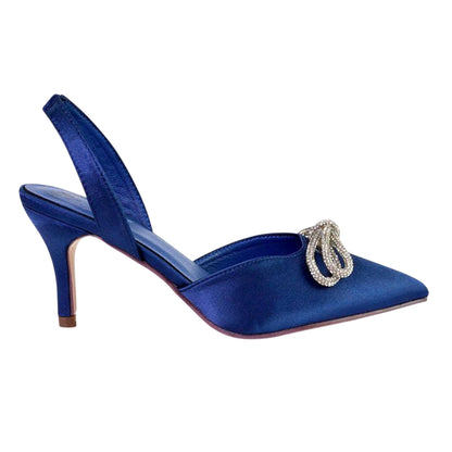 Navy - Lifestyle - XY London Womens-Ladies Marinah Bow Diamante Stiletto Heel Court Shoes