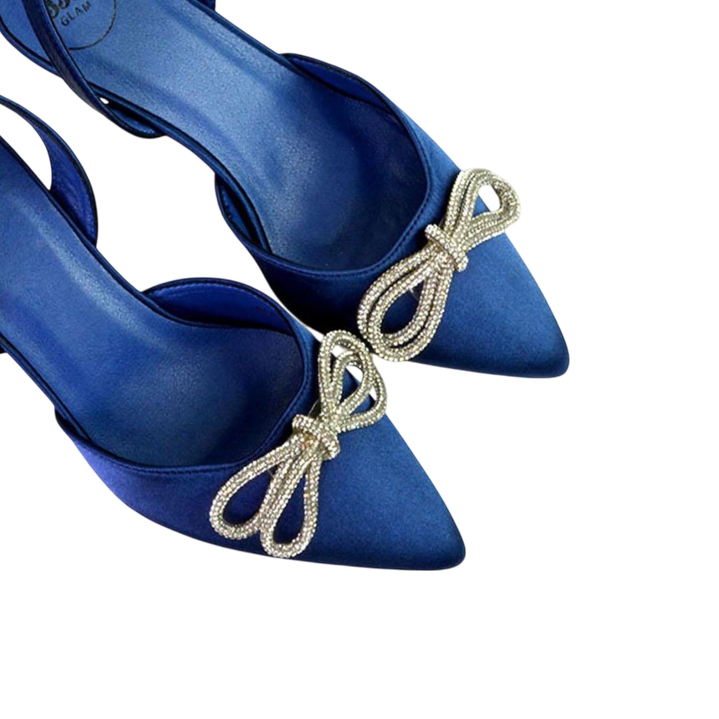 Navy - Pack Shot - XY London Womens-Ladies Marinah Bow Diamante Stiletto Heel Court Shoes