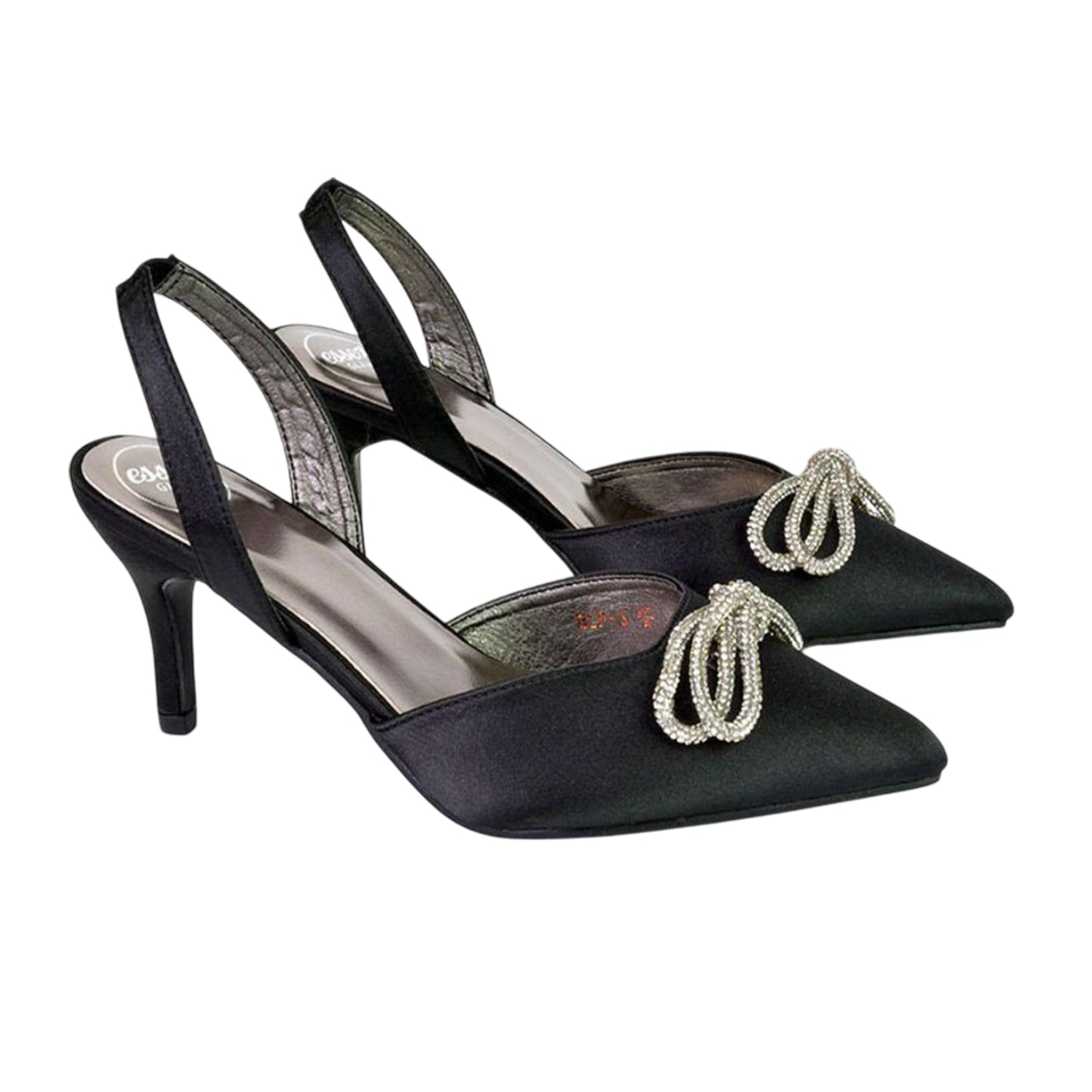 Black - Side - XY London Womens-Ladies Marinah Bow Diamante Stiletto Heel Court Shoes