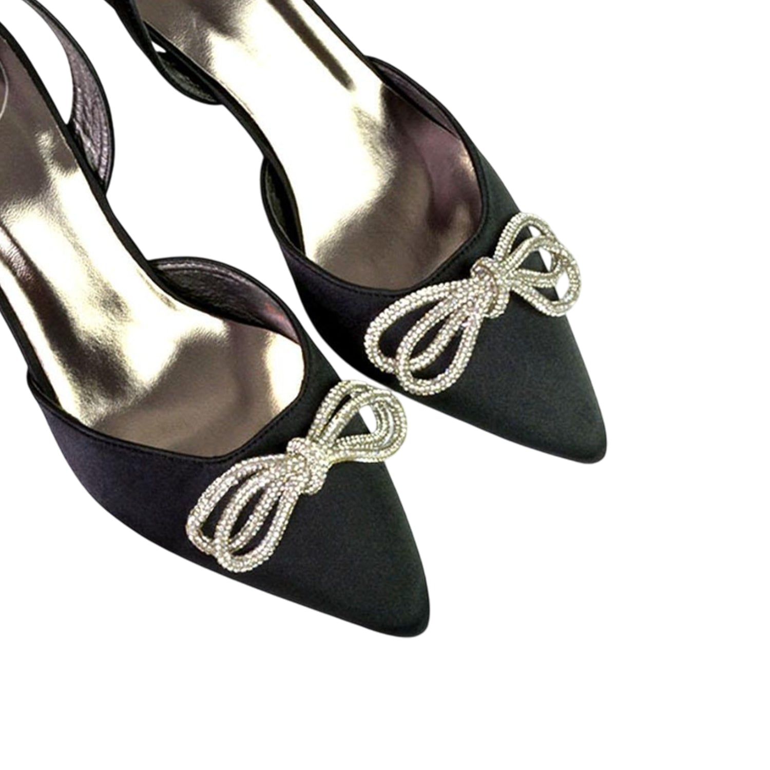 Black - Lifestyle - XY London Womens-Ladies Marinah Bow Diamante Stiletto Heel Court Shoes