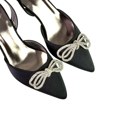 Black - Lifestyle - XY London Womens-Ladies Marinah Bow Diamante Stiletto Heel Court Shoes