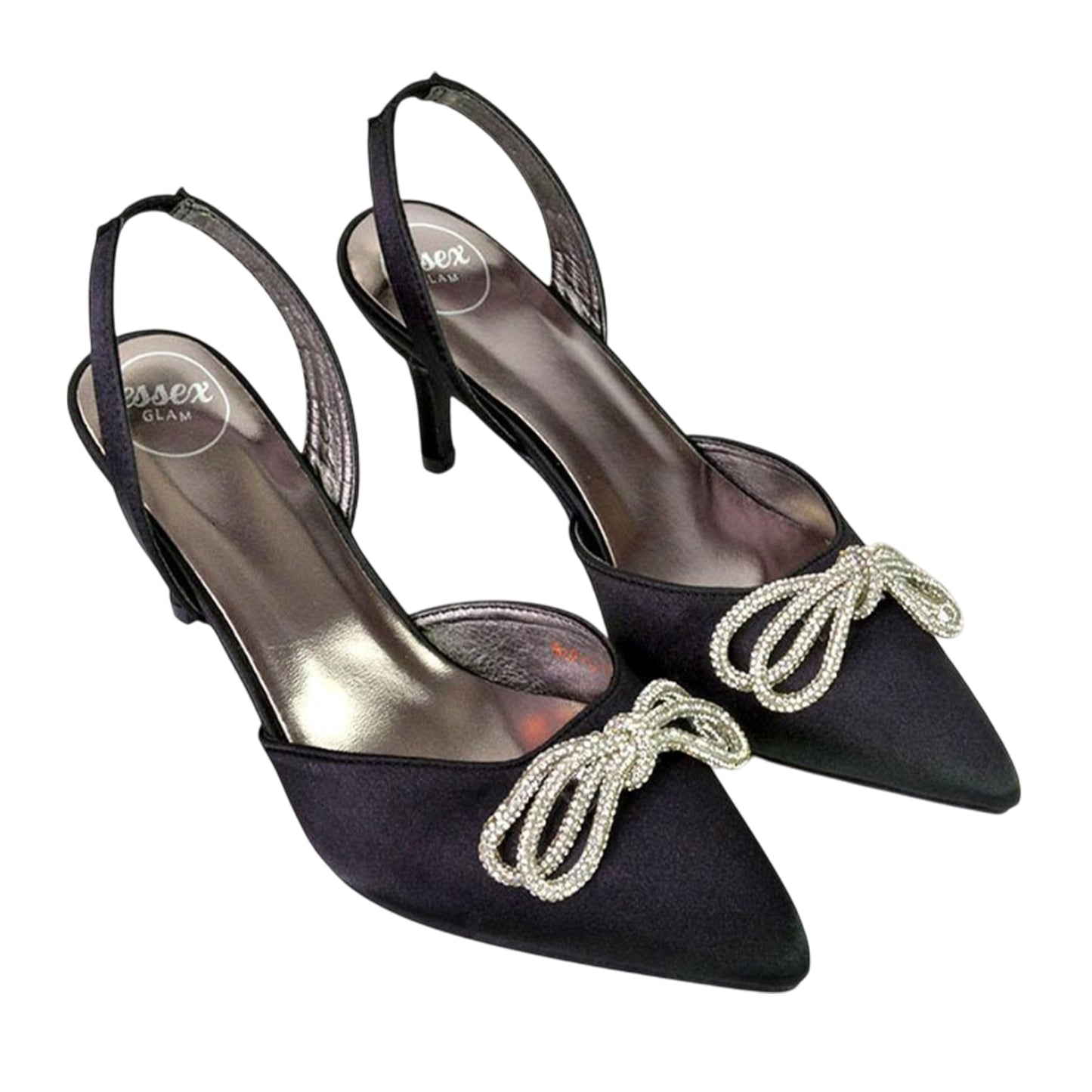 Black - Front - XY London Womens-Ladies Marinah Bow Diamante Stiletto Heel Court Shoes