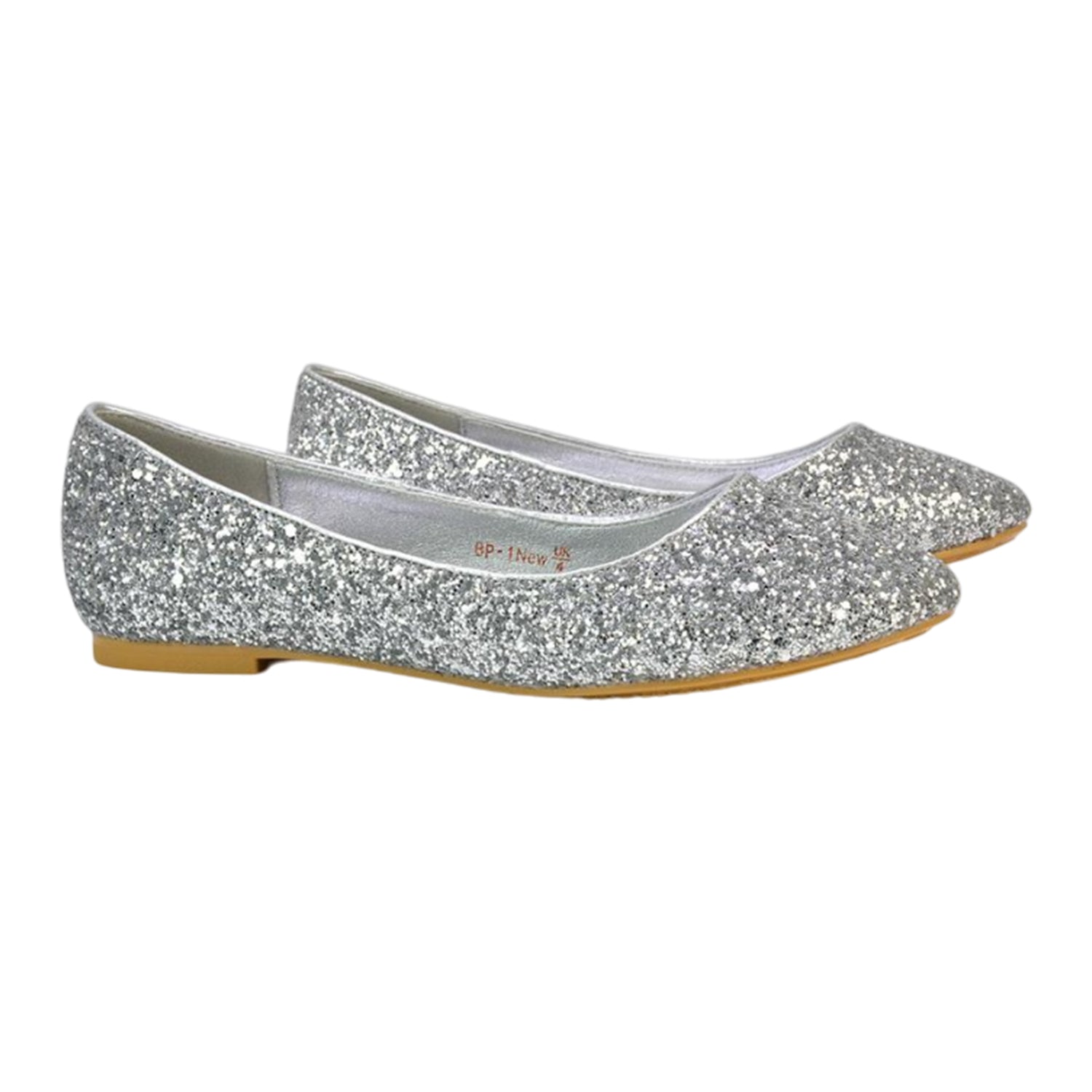 Silver - Side - XY London Womens-Ladies Karissa Glitter Flat Ballerina Flats