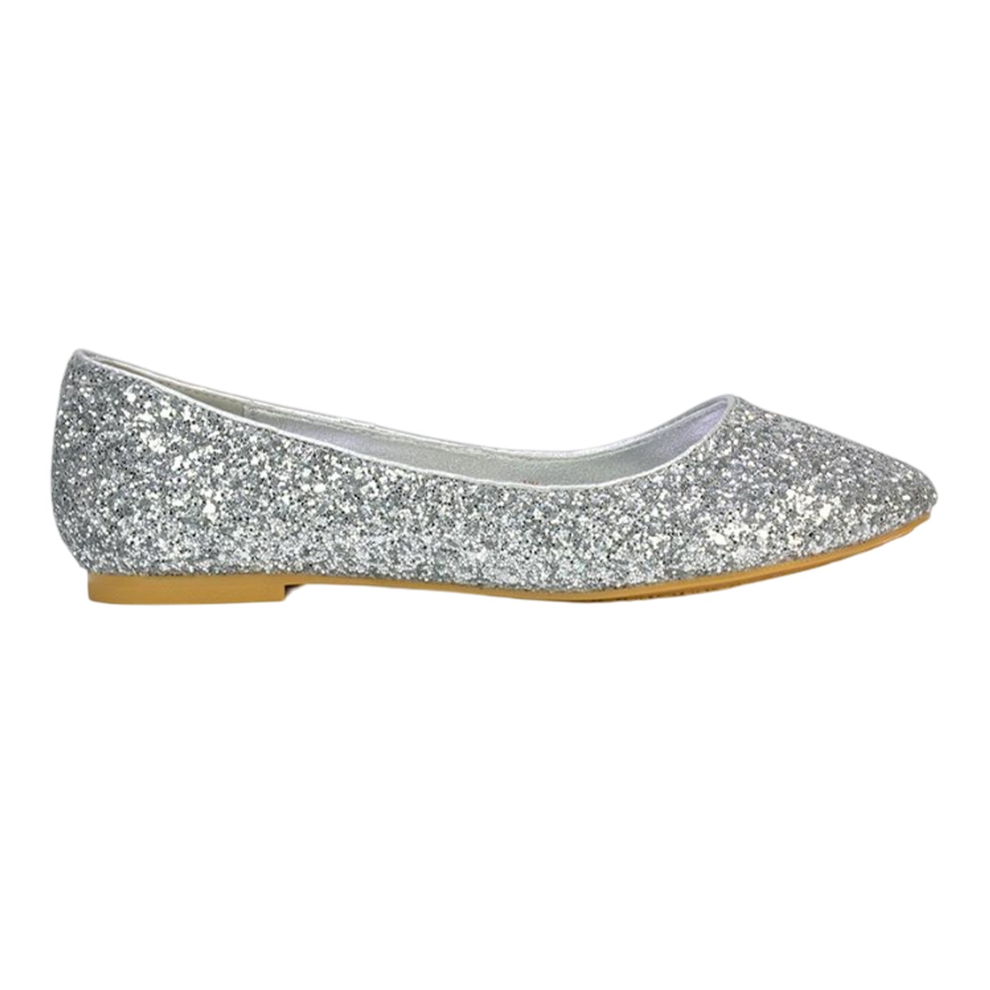Silver - Pack Shot - XY London Womens-Ladies Karissa Glitter Flat Ballerina Flats