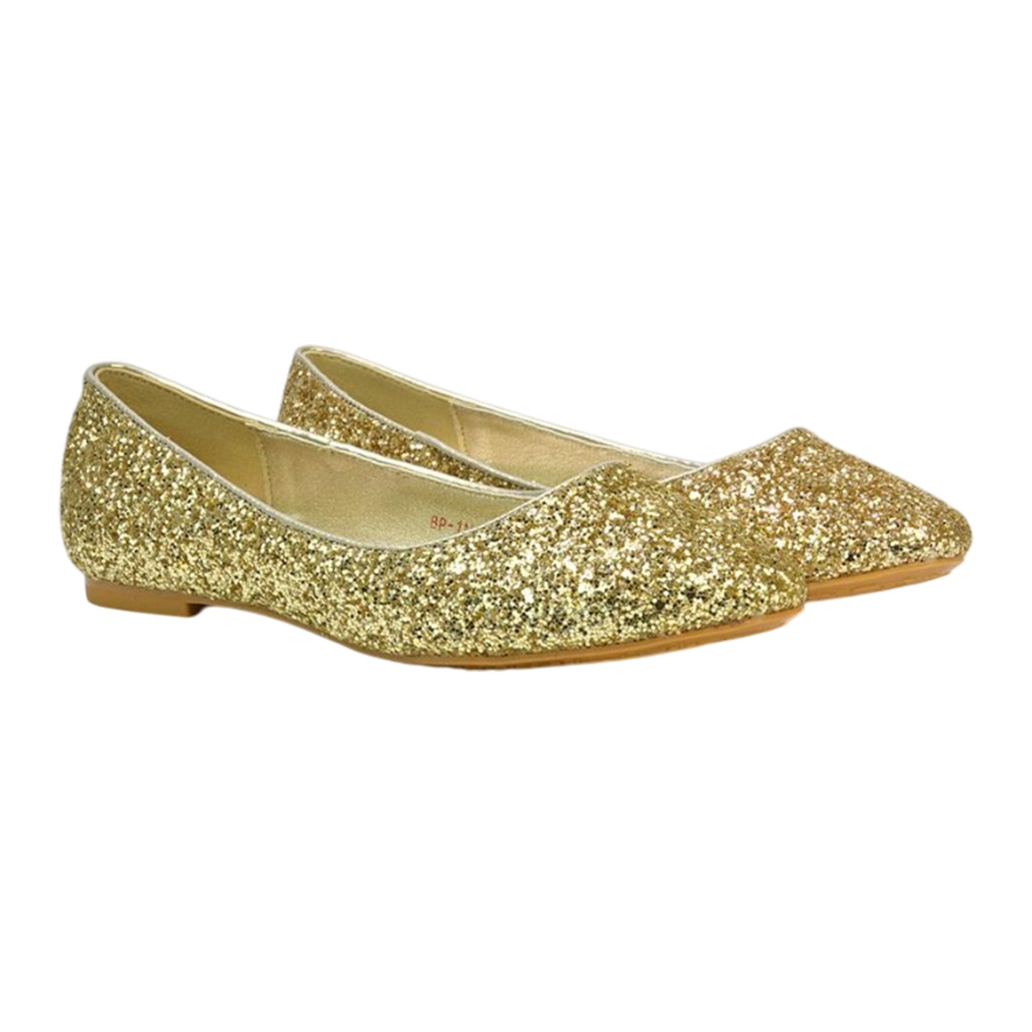 Gold - Front - XY London Womens-Ladies Karissa Glitter Flat Ballerina Flats