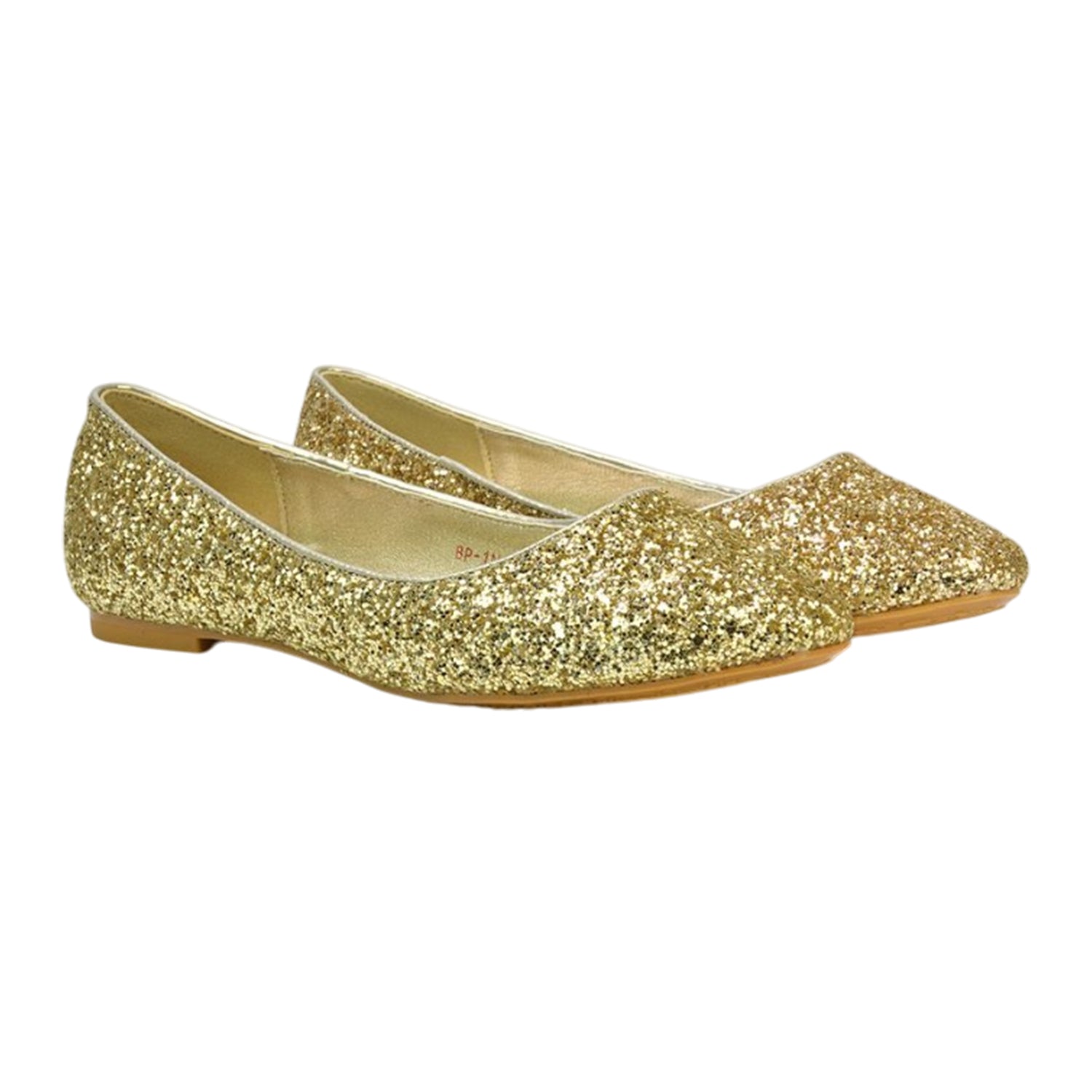 Gold - Front - XY London Womens-Ladies Karissa Glitter Flat Ballerina Flats