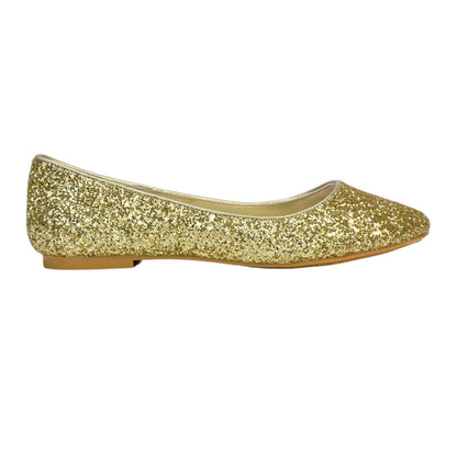 Gold - Lifestyle - XY London Womens-Ladies Karissa Glitter Flat Ballerina Flats