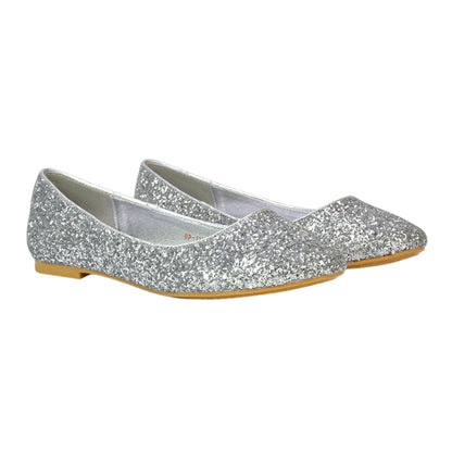 Silver - Front - XY London Womens-Ladies Karissa Glitter Flat Ballerina Flats
