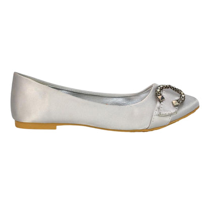 Silver - Lifestyle - XY London Womens-Ladies Ferne Broach Front Diamante Bridal Ballerina Flats