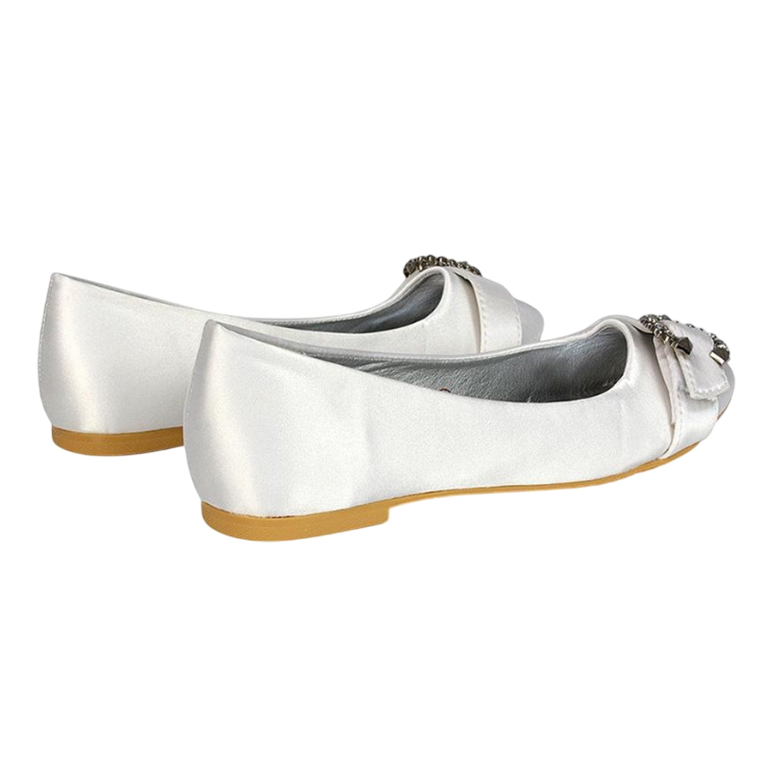 White - Back - XY London Womens-Ladies Ferne Broach Front Diamante Bridal Ballerina Flats