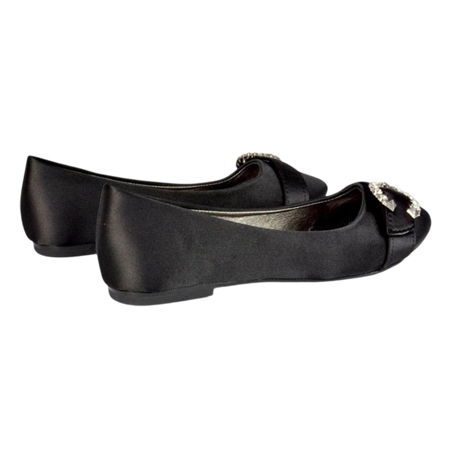 Black - Back - XY London Womens-Ladies Ferne Broach Front Diamante Bridal Ballerina Flats