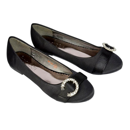 Black - Lifestyle - XY London Womens-Ladies Ferne Broach Front Diamante Bridal Ballerina Flats