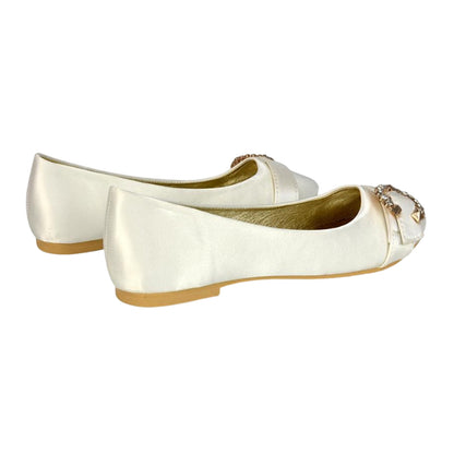 Ivory - Back - XY London Womens-Ladies Ferne Broach Front Diamante Bridal Ballerina Flats