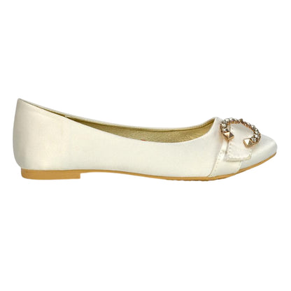 Ivory - Lifestyle - XY London Womens-Ladies Ferne Broach Front Diamante Bridal Ballerina Flats