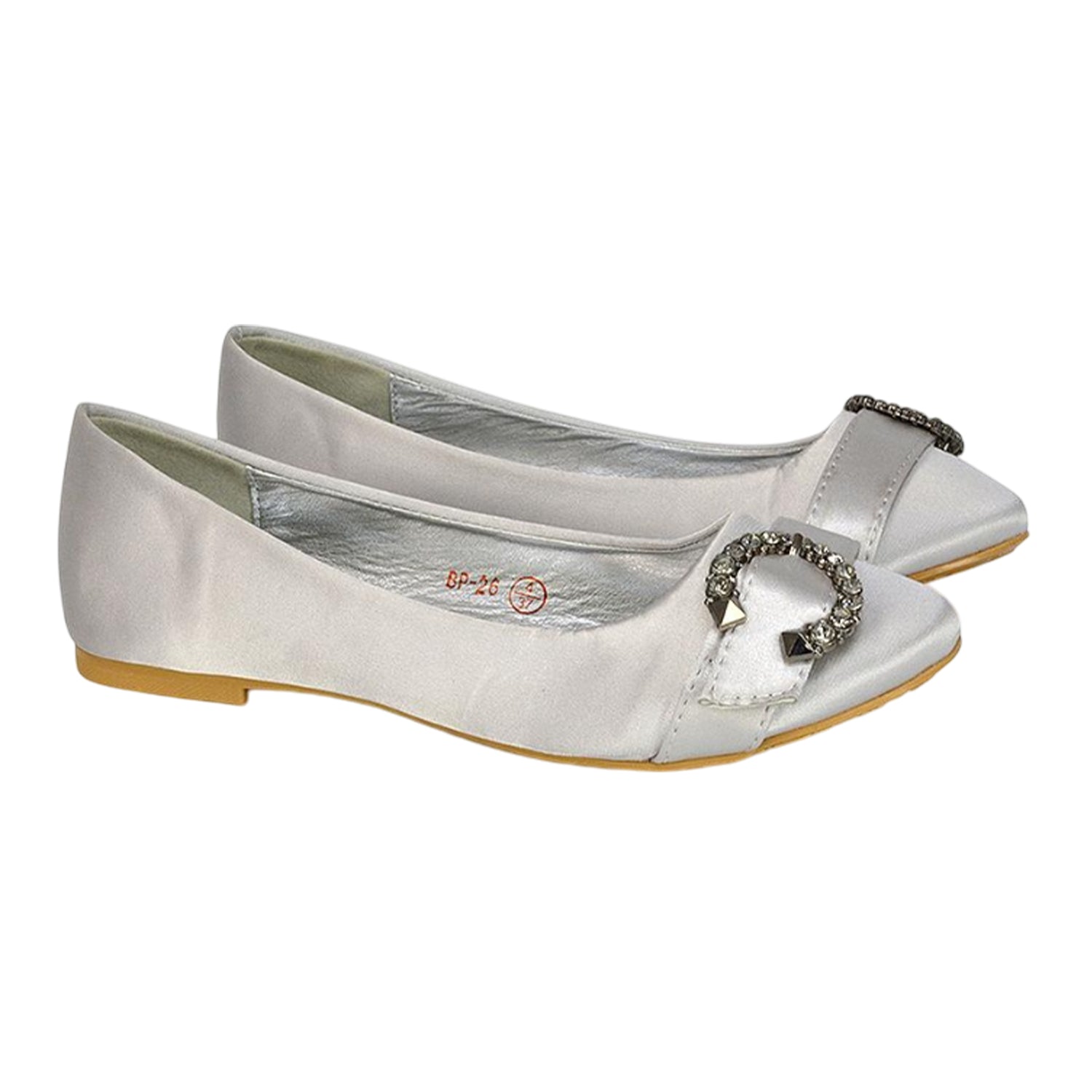 Silver - Front - XY London Womens-Ladies Ferne Broach Front Diamante Bridal Ballerina Flats