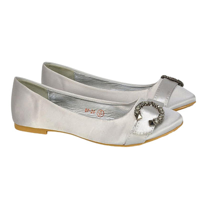Silver - Front - XY London Womens-Ladies Ferne Broach Front Diamante Bridal Ballerina Flats