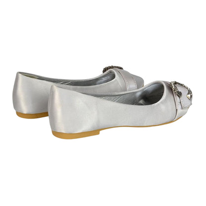 Silver - Back - XY London Womens-Ladies Ferne Broach Front Diamante Bridal Ballerina Flats