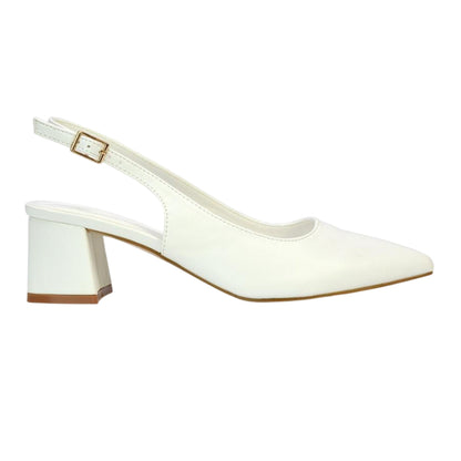 White - Close up - XY London Womens-Ladies Becky Sling Back Court Shoes