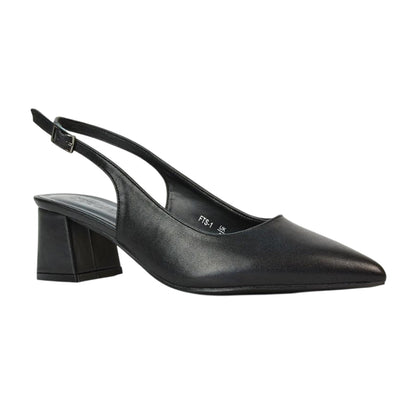 Black - Pack Shot - XY London Womens-Ladies Becky Sling Back Court Shoes