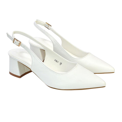White - Front - XY London Womens-Ladies Becky Sling Back Court Shoes