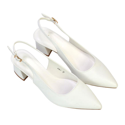 White - Side - XY London Womens-Ladies Becky Sling Back Court Shoes
