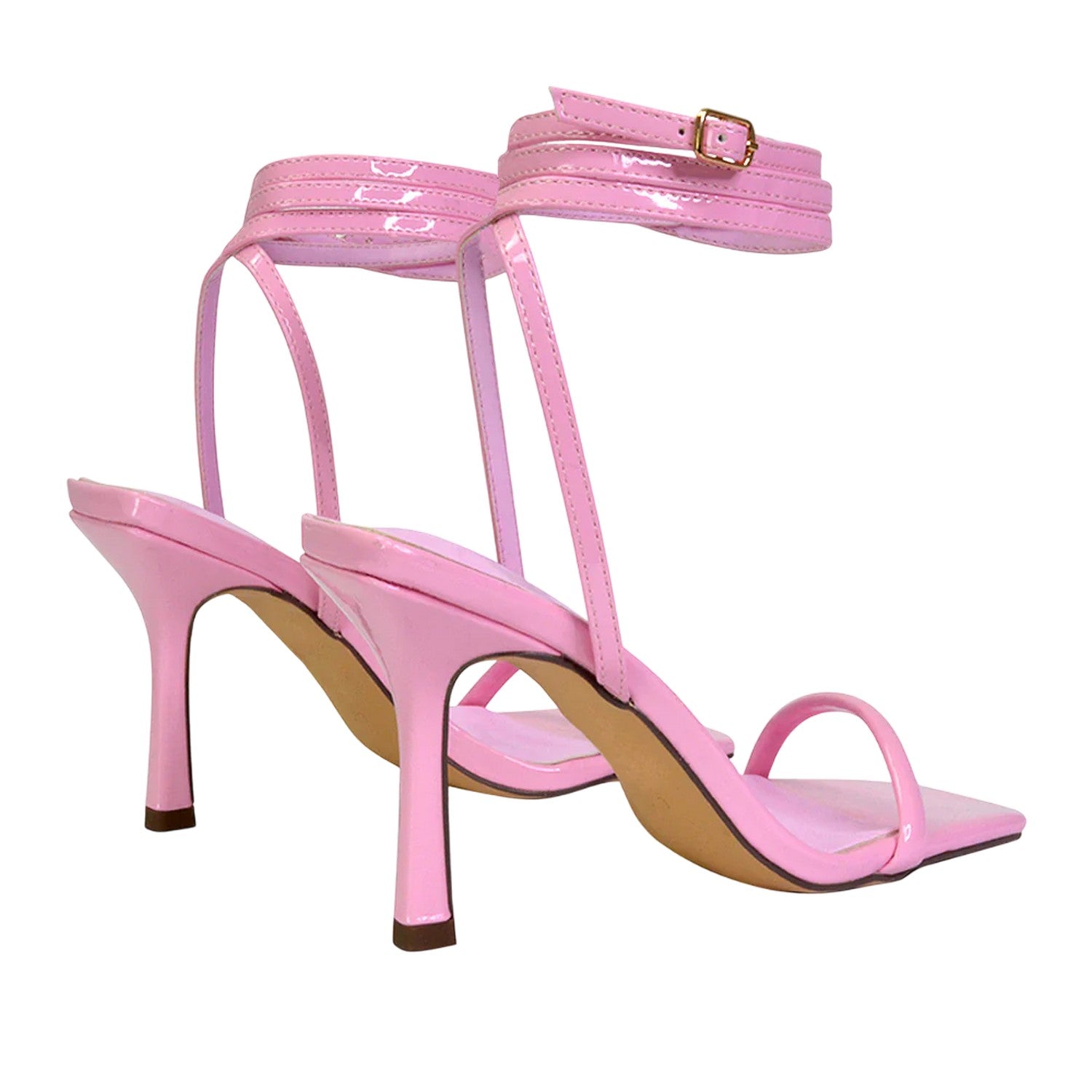 Pink - Back - XY London Womens-Ladies Jolie Patent High Stiletto Heel Sandals