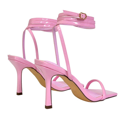 Pink - Back - XY London Womens-Ladies Jolie Patent High Stiletto Heel Sandals
