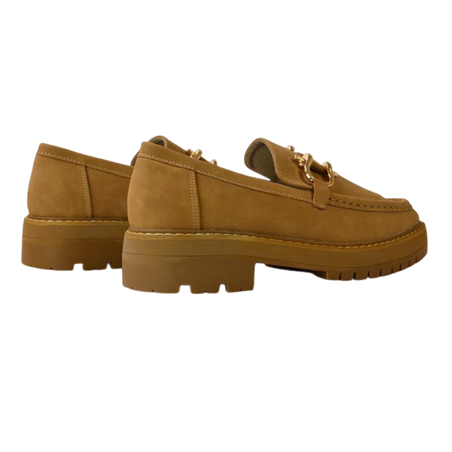 Tan - Back - XY London Womens-Ladies Riley Buckle Detail Block Heel Loafers