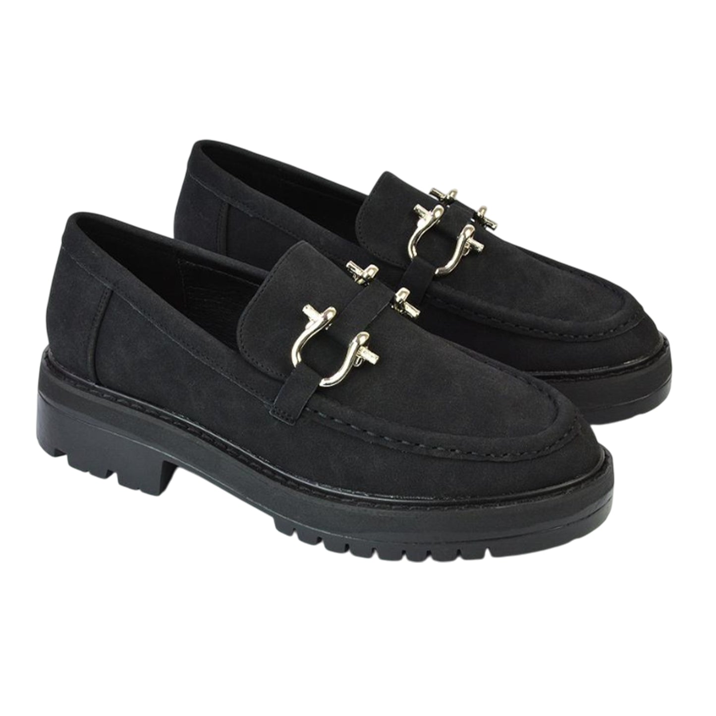 Jet Black - Front - XY London Womens-Ladies Riley Buckle Detail Block Heel Loafers