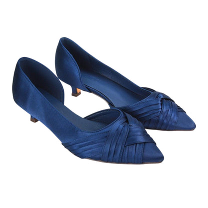 Navy - Front - XY London Womens-Ladies Freya Pointed Low Kitten Heel Pumps
