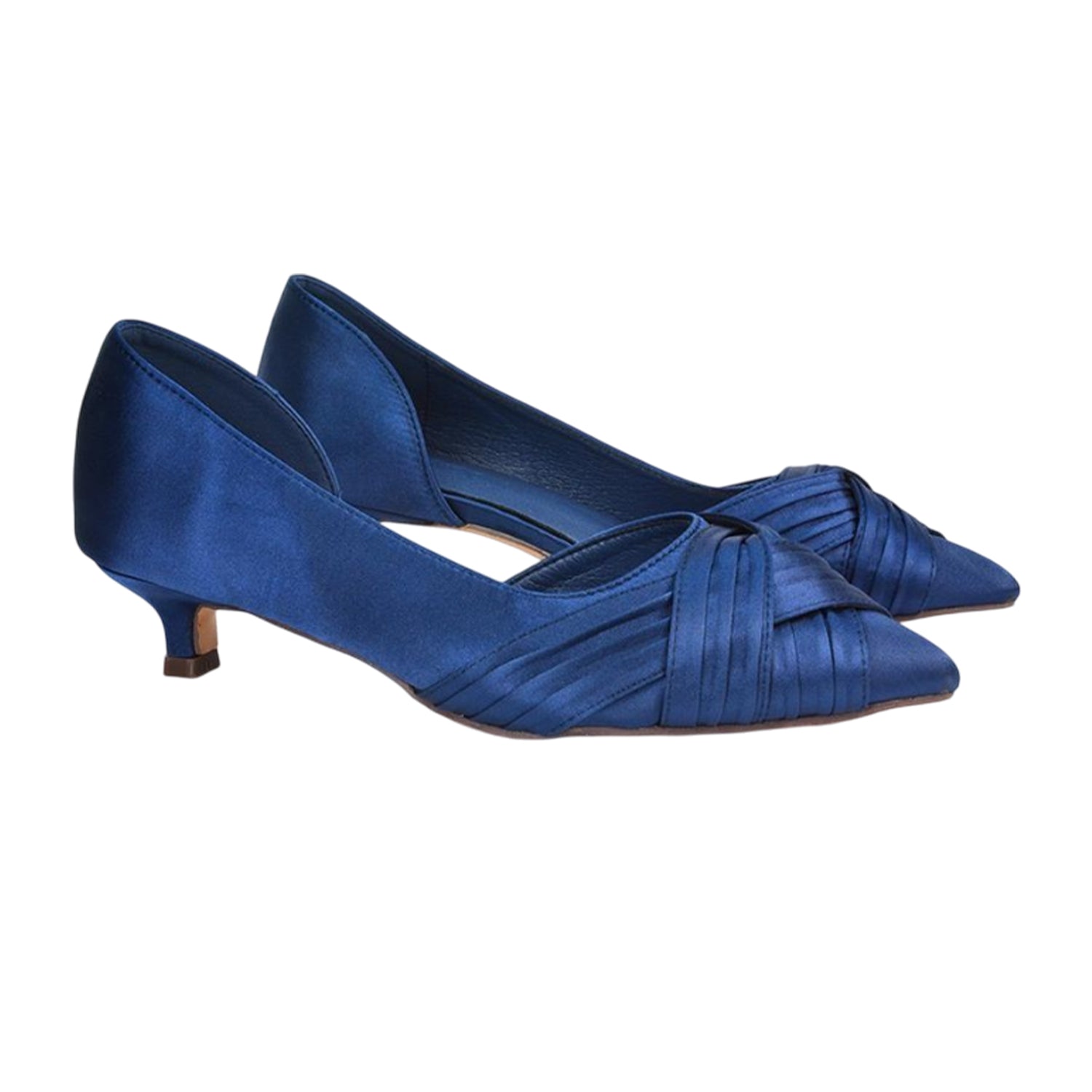 Navy - Side - XY London Womens-Ladies Freya Pointed Low Kitten Heel Pumps